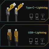 4-in-1 Fast Charging Cable 65W – Multi USB Type-C & Lightning Cable | Universal Charger for iPhone, Android & Laptops