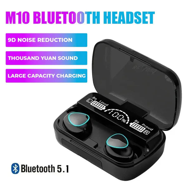 M10 TWS Wireless Earbuds with Touch Control, Bluetooth 5.1, Long Battery Life, HD Display Case, Waterproof IPX7