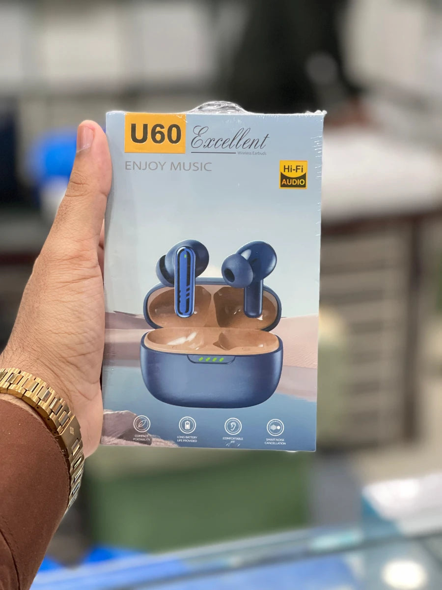 U60 TWS Wireless Bluetooth Earbuds – HD Stereo Sound, LED Display, Touch Control, Bluetooth 5.1 & Noise Reduction