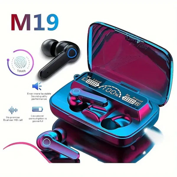M19 True Wireless Earbuds – Bluetooth 5.1, 50H Playtime, LED Display, IPX7 Waterproof & 2000mAh Power Bank Case