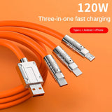 3-in-1 Fast Charging Cable – 120W 6A High-Speed Charger | Type-C, Micro USB & Lightning Multi Charging Cable for Android & iPhone