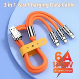 3-in-1 Fast Charging Cable – 120W 6A High-Speed Charger | Type-C, Micro USB & Lightning Multi Charging Cable for Android & iPhone