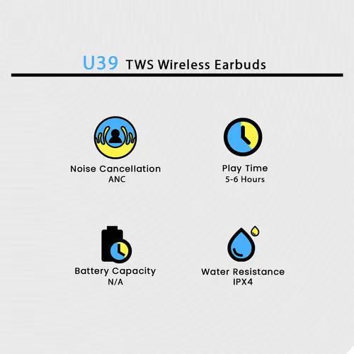 U39 Wireless Bluetooth Earbuds – HD Stereo Sound, Touch Control, Long Battery Life & Bluetooth 5.3 TWS Earbuds