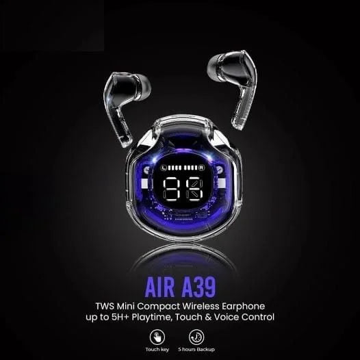 Air39 Transparent Wireless Earbuds with Pouch and Lanyard