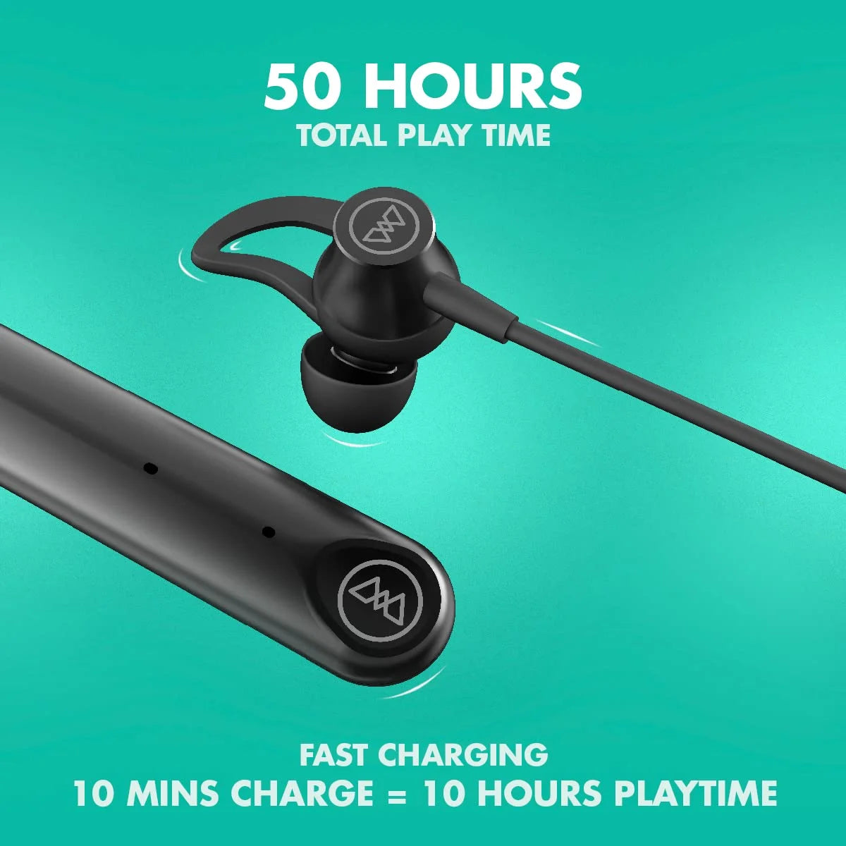 WINGS Phantom 205 Bluetooth Neckband – Touch Controls, 50-Hour Battery & Game Mode (Teal)