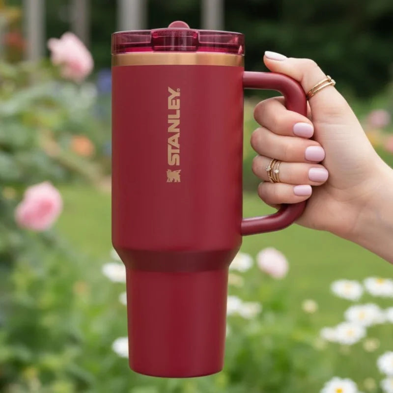 Stanley 40 OZ Gilded Pomegranate Flip Straw Tumbler – Insulated Stainless Steel Tumbler