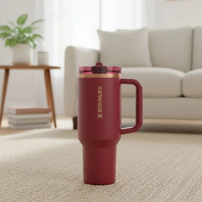 Stanley 40 OZ Gilded Pomegranate Flip Straw Tumbler – Insulated Stainless Steel Tumbler