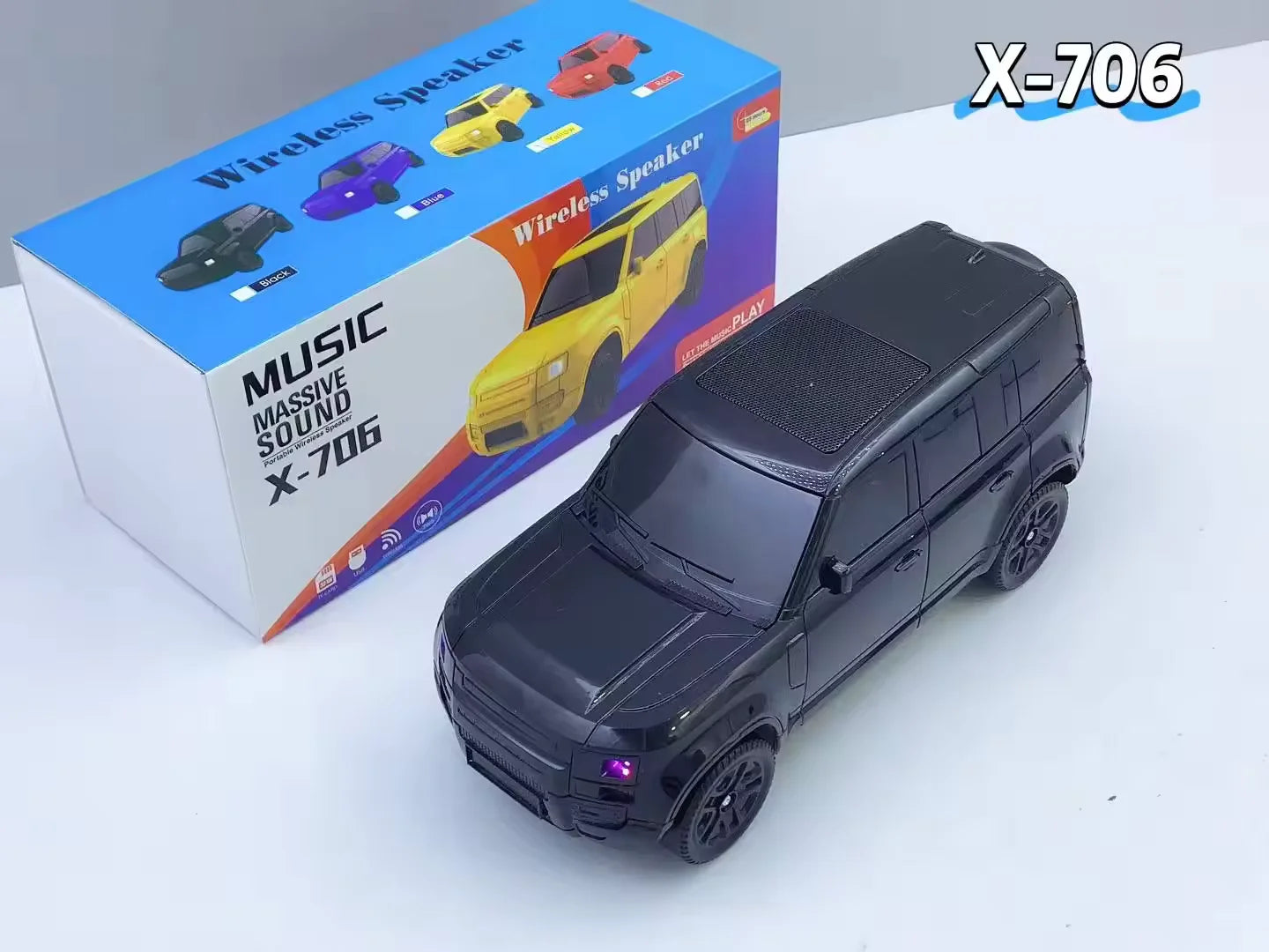 X-706 Outdoor Wireless Bluetooth Speaker – SUV Car Design, LED Lights, USB/SD & Portable Sound