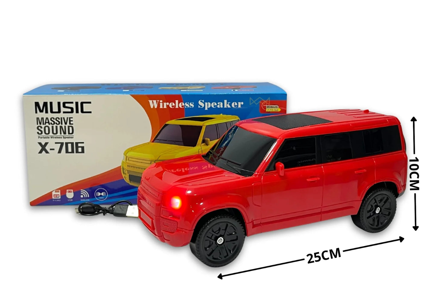 X-706 Outdoor Wireless Bluetooth Speaker – SUV Car Design, LED Lights, USB/SD & Portable Sound