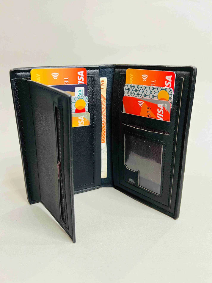 Men’s Classic Black Leather Long Wallet – Slim, Durable & Elegant